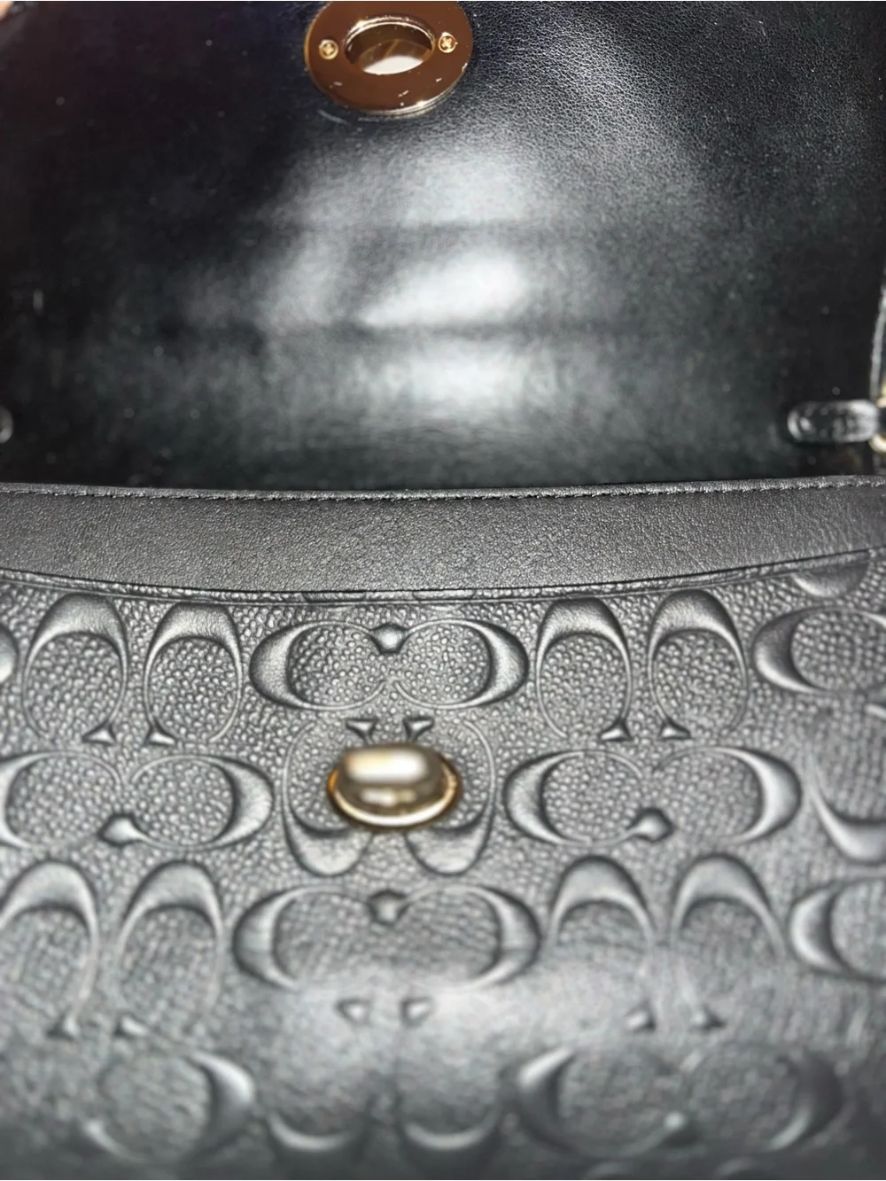 Coach Black Leather Turnlock Shoulder Bag with Gold Chain
